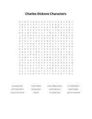 Charles Dickens Characters Word Scramble Puzzle