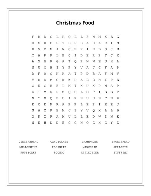Christmas Food Word Search Puzzle