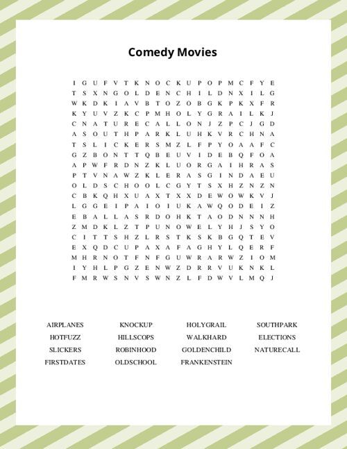 Comedy Movies Word Search Puzzle