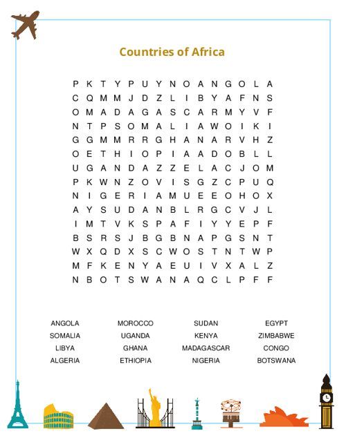 Countries of Africa Word Search Puzzle