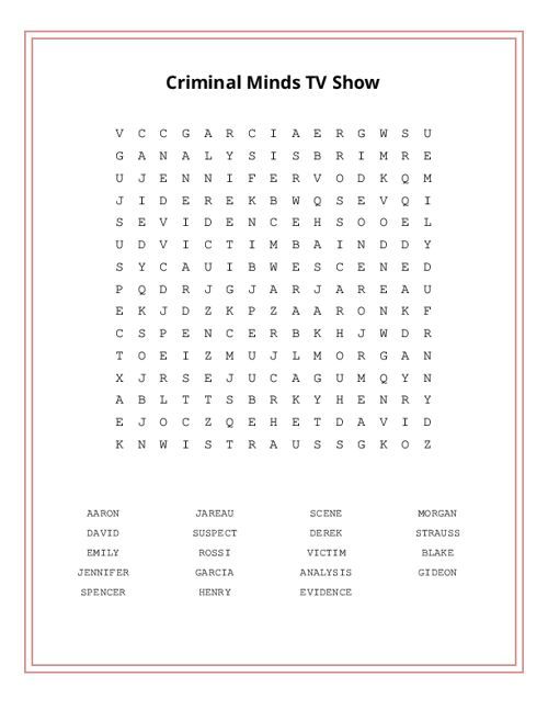 Criminal Minds TV Show Word Search Puzzle