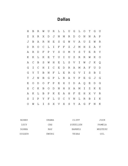 Dallas Word Search Puzzle