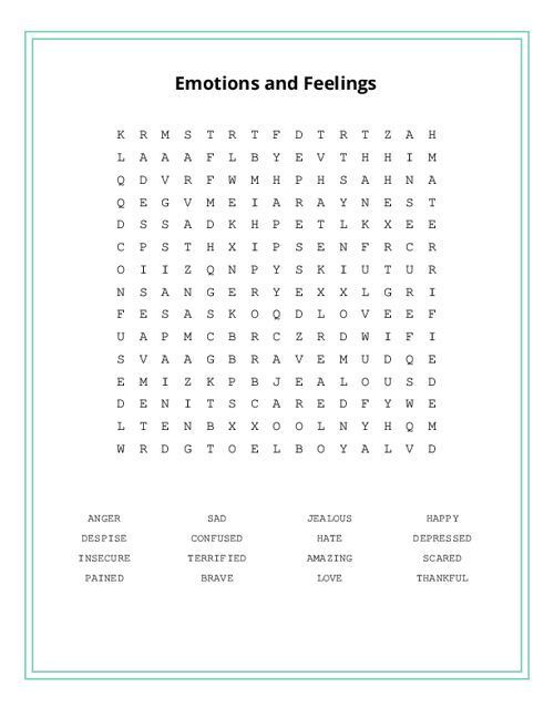 Emotions and Feelings Word Search Puzzle