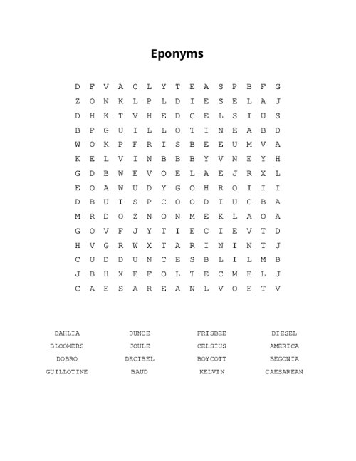 Eponyms Word Search Puzzle