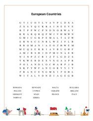 European Countries Word Search Puzzle