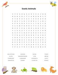 Exotic Animals Word Search Puzzle