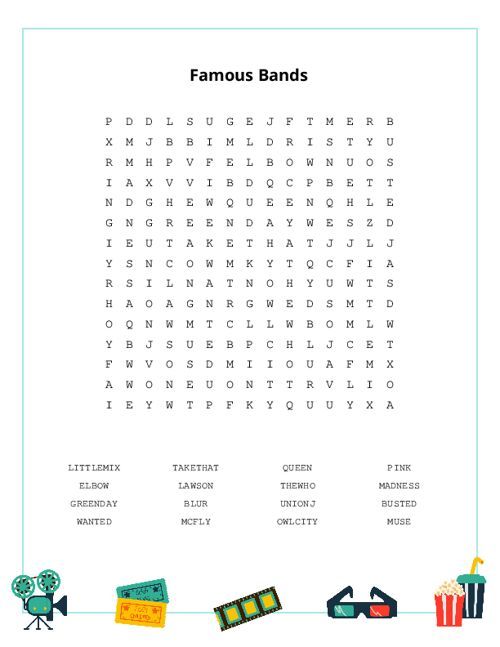 Famous Bands Word Search Puzzle