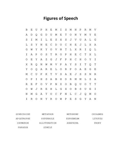 Figures of Speech Word Search Puzzle