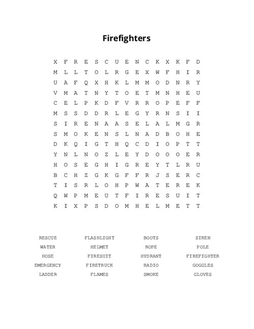 Firefighters Word Search Puzzle