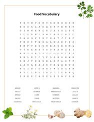 Food Vocabulary Word Search Puzzle