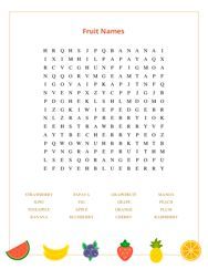 Fruit Names Word Search Puzzle