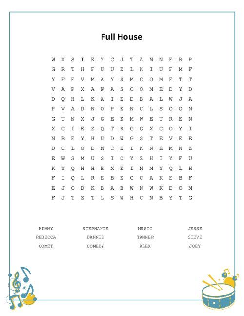 Full House Word Search Puzzle