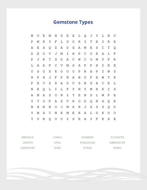 Gemstone Types Word Search Puzzle