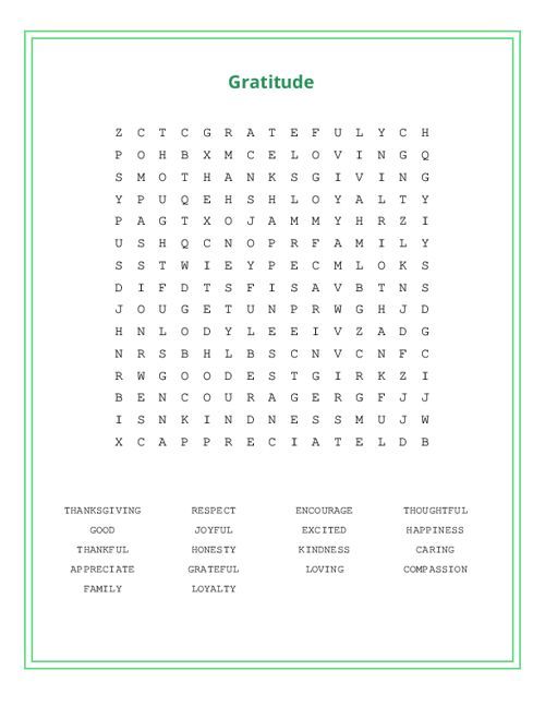 Gratitude Word Search Puzzle