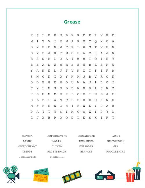 Grease Word Search Puzzle