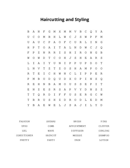 Haircutting and Styling Word Search Puzzle