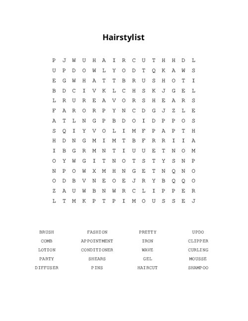 Hairstylist Word Search Puzzle