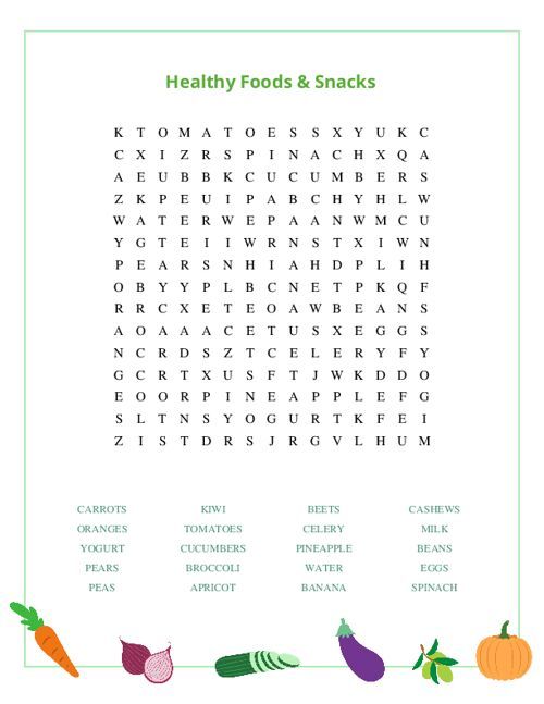 Healthy Foods Snacks Word Search