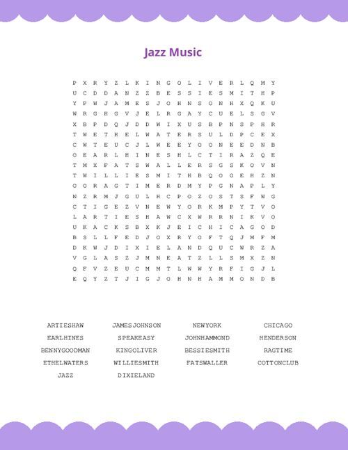 Jazz Music Word Search Puzzle