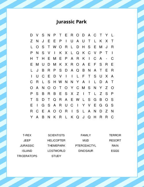 Jurassic Park Word Search