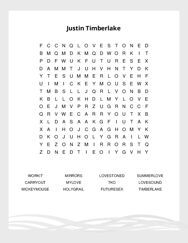 Justin Timberlake Word Search Puzzle