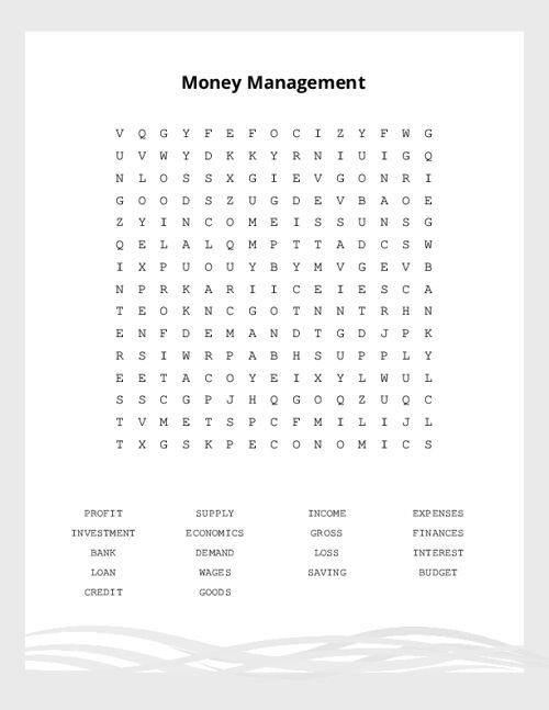 Money Management Word Search Puzzle