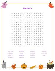Monsters Word Search Puzzle