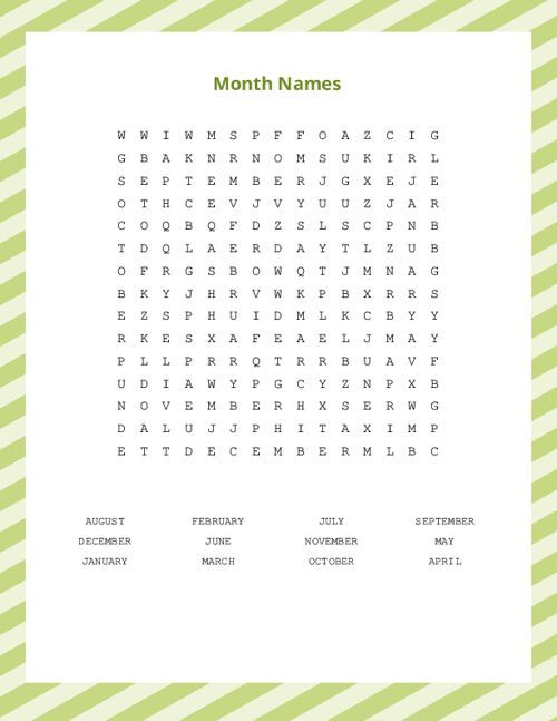 Month Names Word Search Puzzle