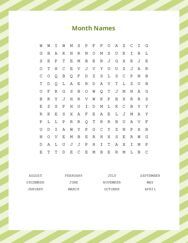 Month Names Word Search Puzzle