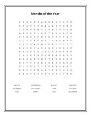 Months of the Year Word Search Puzzle
