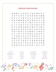 Musical Instruments Word Search Puzzle