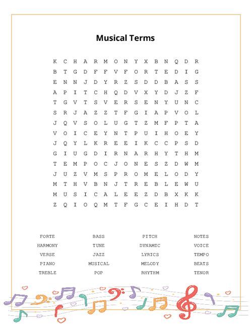 Musical Terms Word Search Puzzle