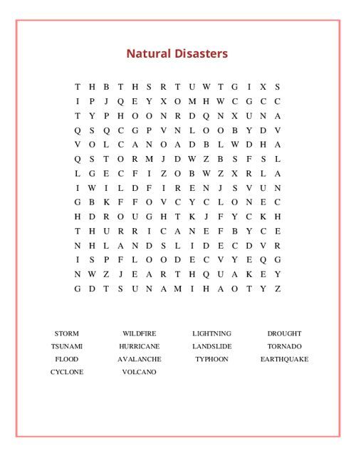 Natural Disasters Word Search Puzzle