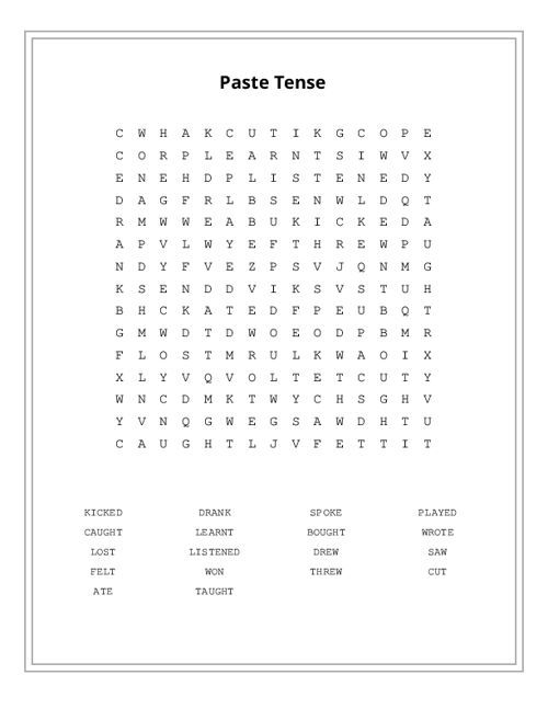 Paste Tense Word Search Puzzle