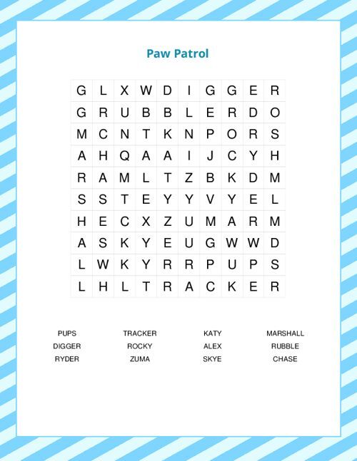 Paw Patrol Word Search Puzzle