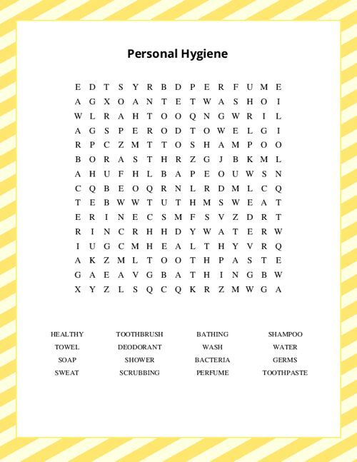 Personal Hygiene Word Search Puzzle