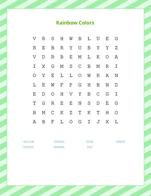Rainbow Colors Word Search Puzzle