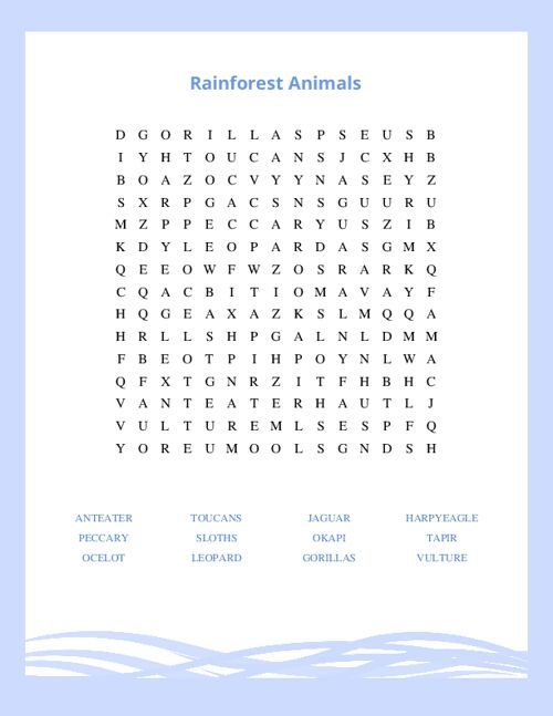 Rainforest Themed Free Printable Word Search Precision Printables Rainforest Themed Free