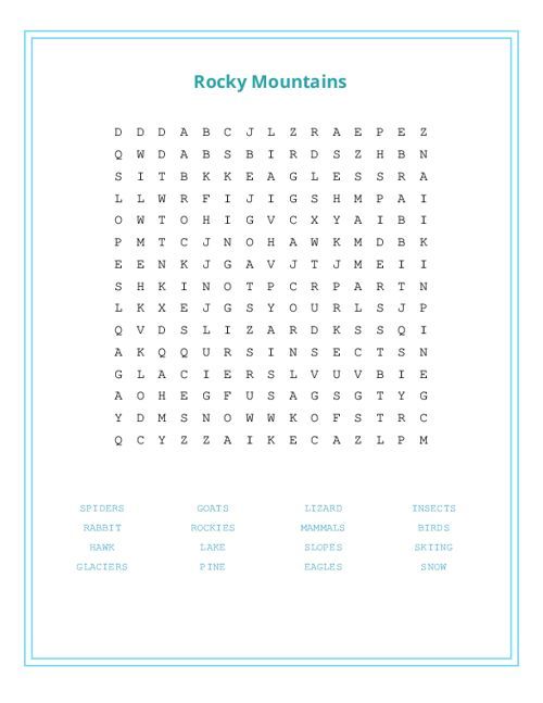Rocky Mountains Word Search Puzzle