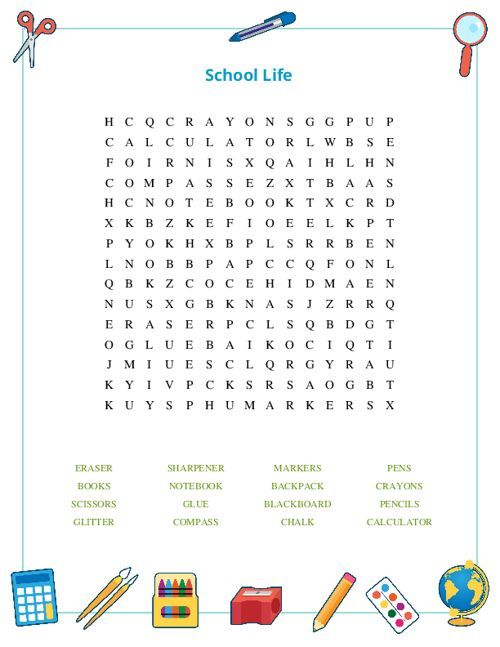 School Life Word Search