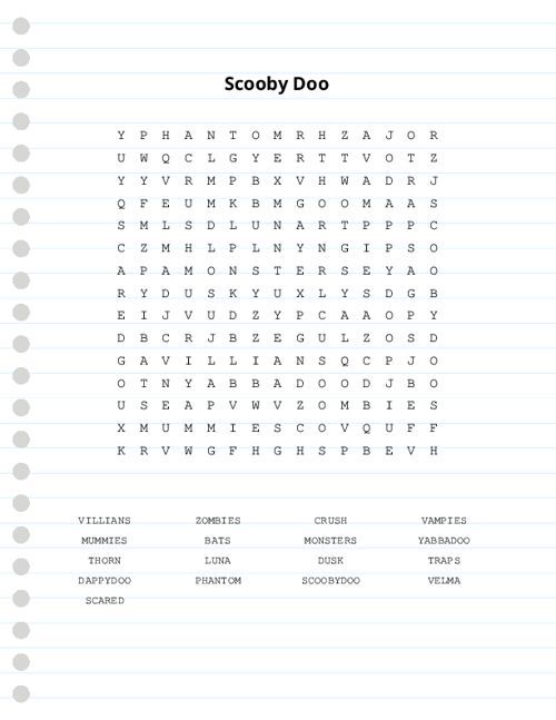 Scooby Doo Word Search Puzzle
