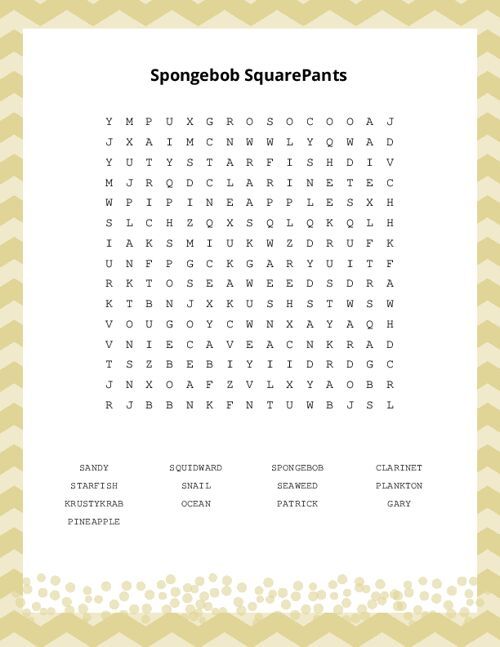 Spongebob SquarePants Word Search Puzzle