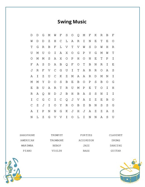 Swing Music Word Search Puzzle