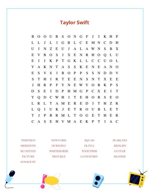 Taylor Swift Word Search Puzzle