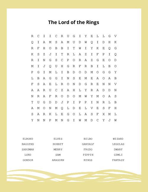 The Lord of the Rings Word Search Puzzle