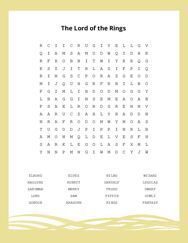 The Lord of the Rings Word Search Puzzle