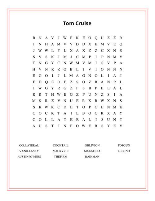 Tom Cruise Word Search Puzzle