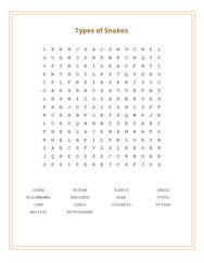 Types of Snakes Word Scramble Puzzle