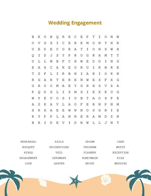 Wedding Engagement Word Search Puzzle