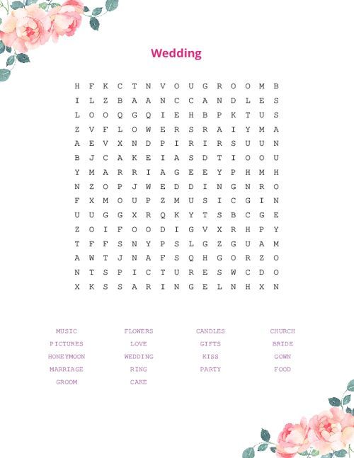 Wedding Word Search Puzzle